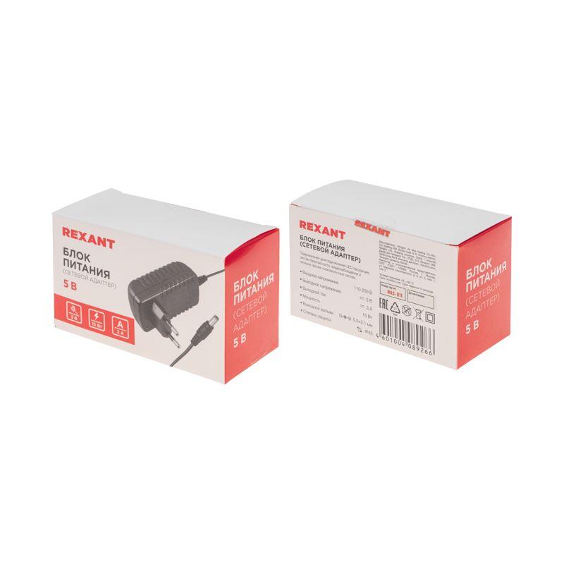  Источник питания 110-220В AC/5В DC 3А 15Вт с DC разъемом подключения 5.5х2.1 без влагозащ. IP23 Rexant 200-024-5 фото в каталоге от BTSprom.by