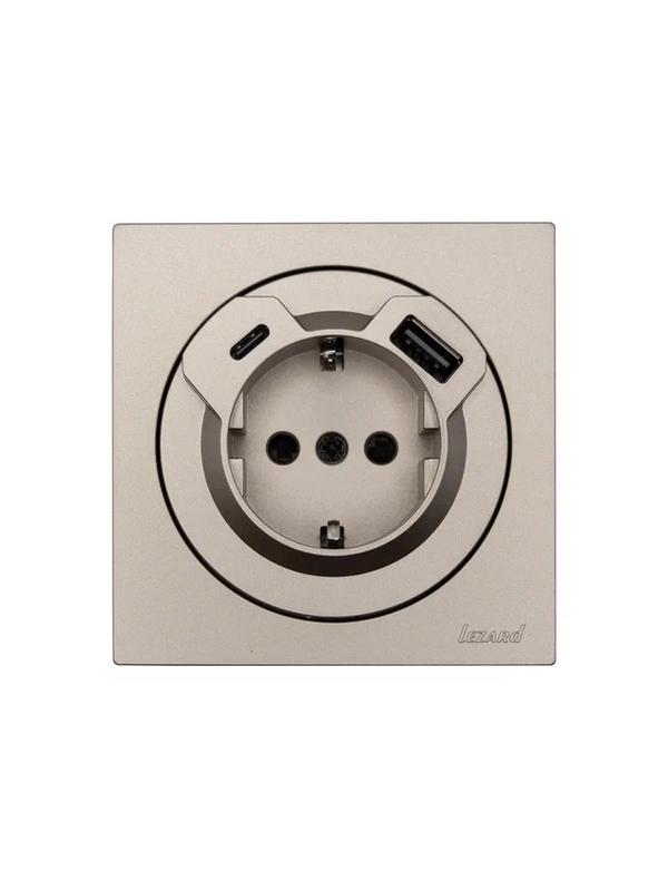  Розетка 1-м СП OSEN с заземл. TC + USB разъем механизм титан LEZARD 743-3788-181TC фото в каталоге от BTSprom.by