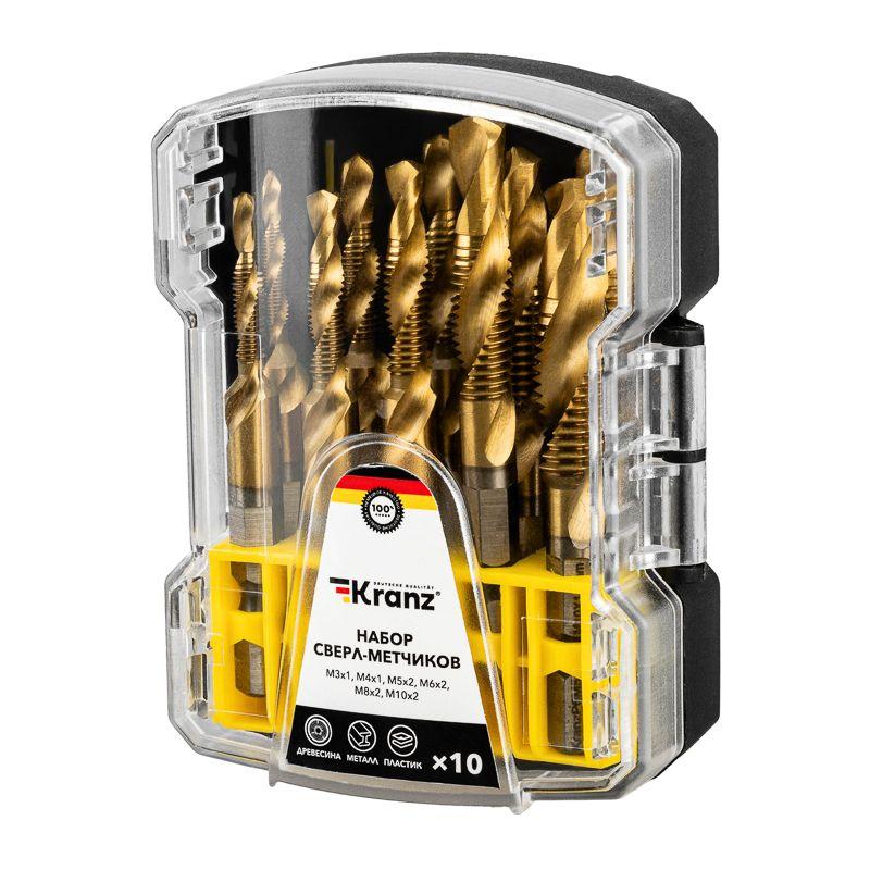 набор сверл-метчиков (m3x1 m4x1 m5x2 m6x2 m8x2 m10x2) р6м5 титан 10шт kranz kr-91-0699 от BTSprom.by