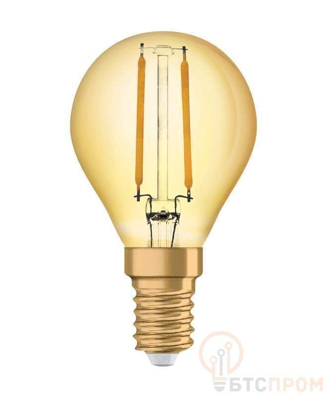 лампа светодиодная филаментная vintage 1906 led cl p fil gold 22 non-dim 2.5w/824 2.5вт 2400к тепл. бел. e14 220лм 220-240в (замена 22вт) зол. osram 4058075290815 от BTSprom.by