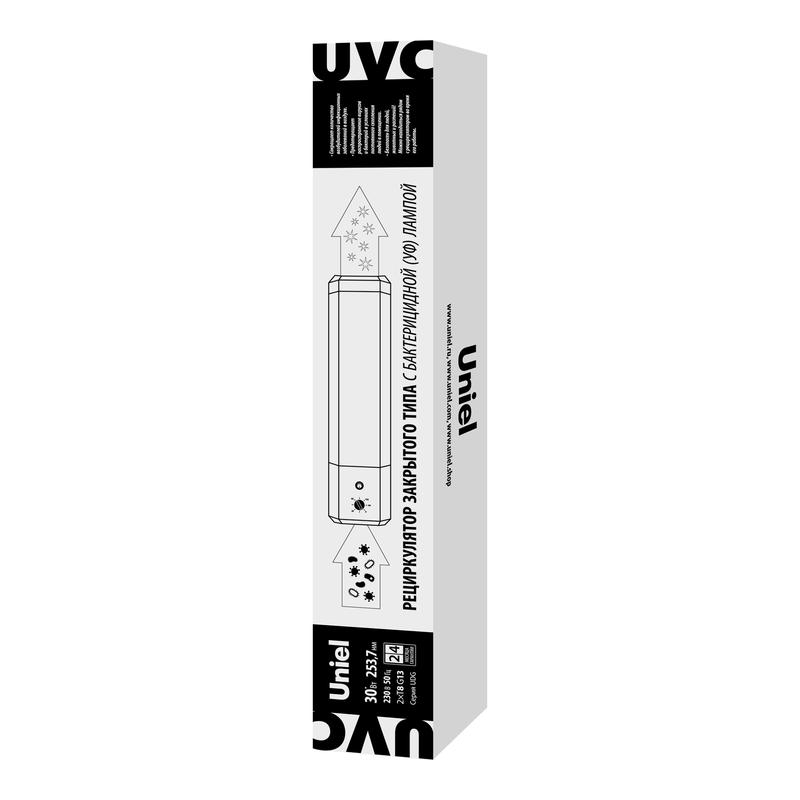 рециркулятор настенный udg-m62t uvcb/white закрыт. типа с двумя лампами t8 с таймером без озонирования 253.7нм бел. uniel ul-00007717 от BTSprom.by