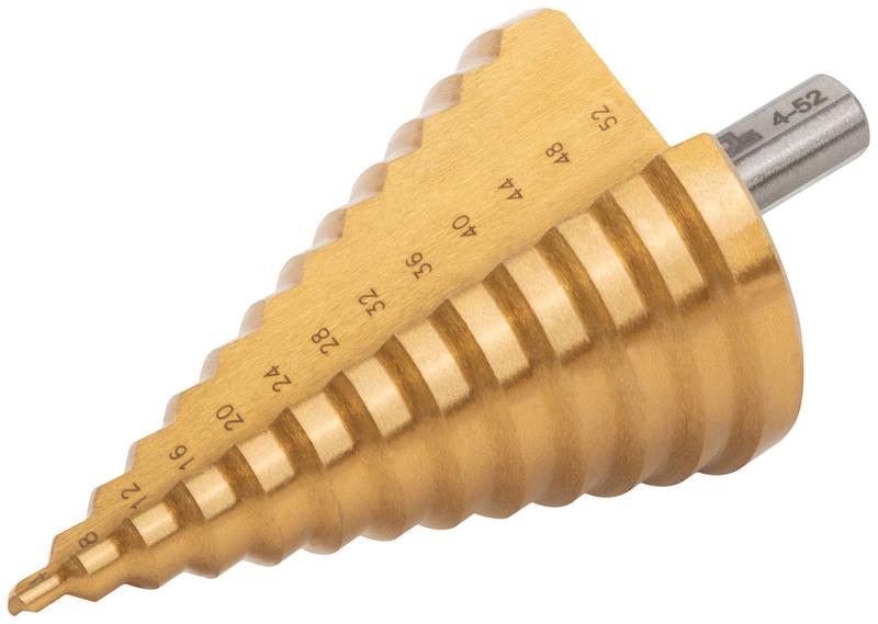  Сверло ступенчатое HSS по металлу 13 ступеней 4-8-12-16-20-24-28-32-36-40-44-48-52мм MOS 36387М фото в каталоге от BTSprom.by