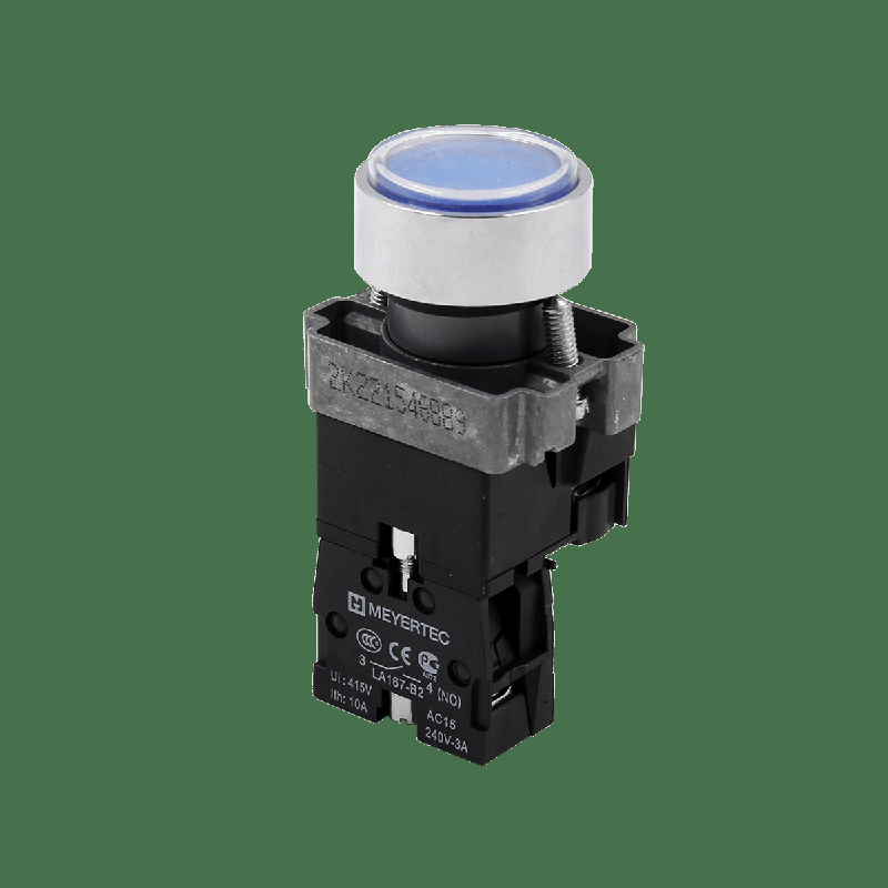 кнопка плоская с подсветкой 220в ac/dc 1no ip67 металл mtb2-bwf3661 син. овен 132655 от BTSprom.by