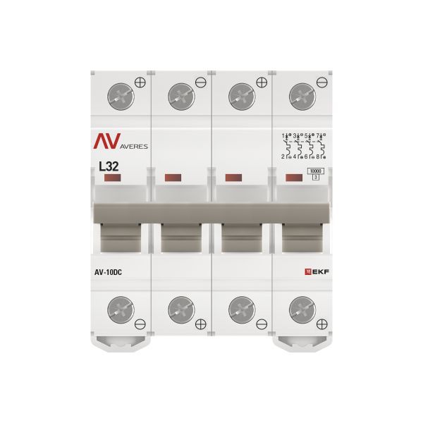  Выключатель автоматический модульный 4п L 32А 10кА AV-10 DC AVERES EKF mcb10-DC-4-32L-av фото в каталоге от BTSprom.by