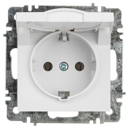  Розетка 1-м СП Accent 6-203-01 16А IP20 250В 2P+E Schuko с крышкой AL/CU бел. Intro Б0063709 фото в каталоге от BTSprom.by