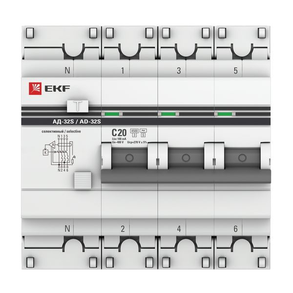  Выключатель автоматический дифференциального тока 4п (3P+N) 20А 100мА АД-32 селект. PROxima EKF DA32-20-100S-4P-pro фото в каталоге от BTSprom.by