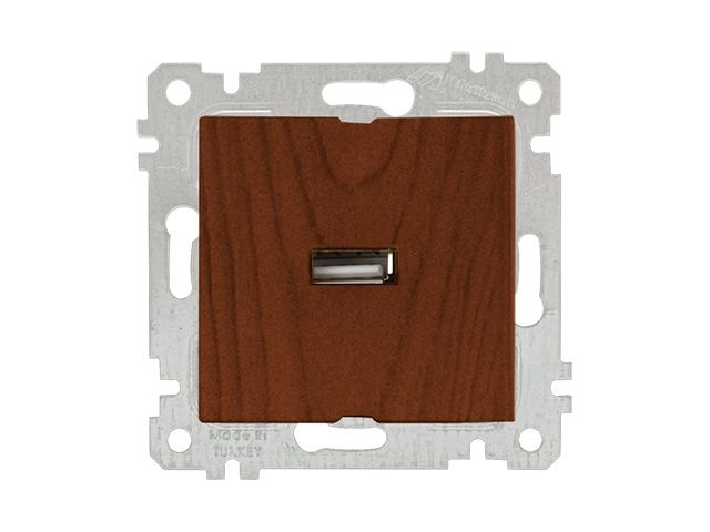 розетка 1-ая usb (скрытая, без рамки) орех, rita, mutlusan (usb-зарядка, 5v-2.1a) 2200 448 0157 от BTSprom.by