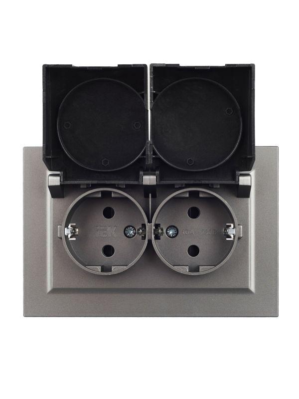  Розетка 2-м СП BRITE РСбш12-3-44-БрС 16А в сборе IP44 с крышкой сталь IEK BR-R26-16-44-K46-F фото в каталоге от BTSprom.by