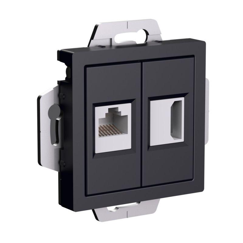 розетка 2-м atlasdesign hdmi+rj45 кат.5e механизм карбон se atn001082 от BTSprom.by