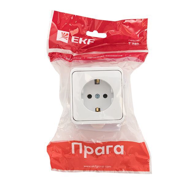  Розетка 1-м ОП Прага 16А IP44 с заземл. бел. EKF EKR16-028-10-44 фото в каталоге от BTSprom.by