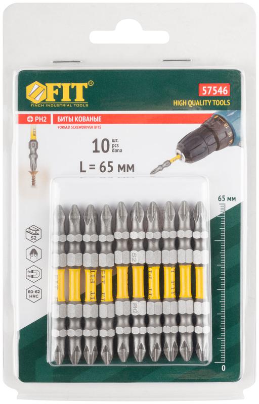  Набор бит кованые сталь S2 двусторонние 65мм PH2/РН2 профи блистер (уп.10шт) FIT 57546 фото в каталоге от BTSprom.by
