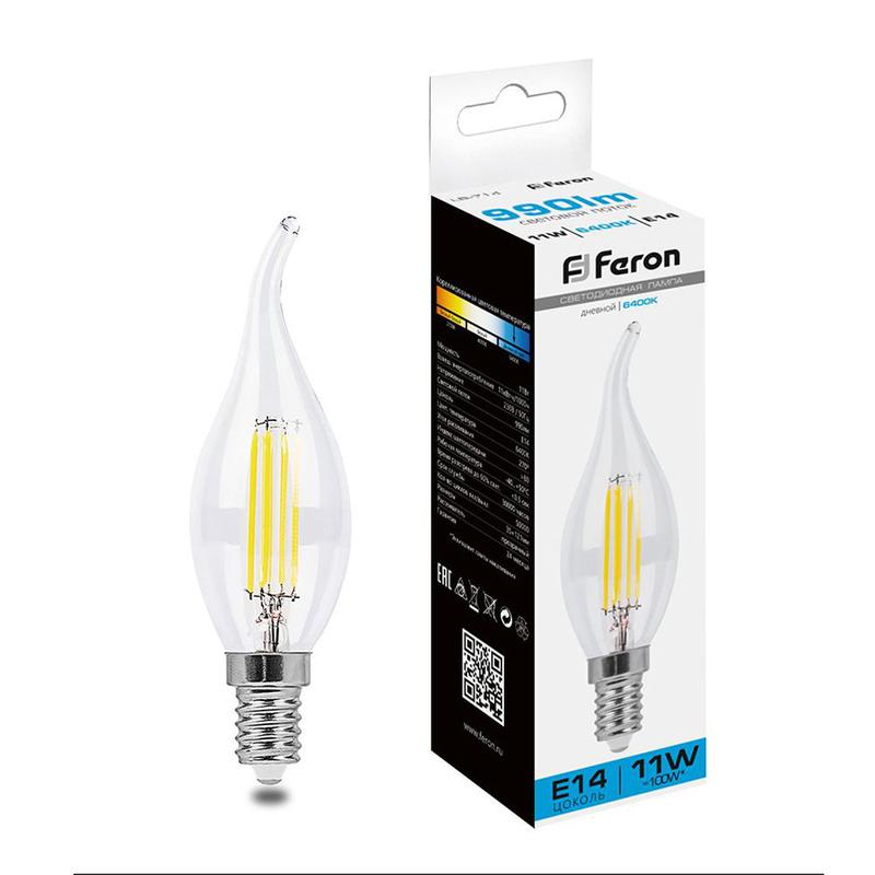 лампа светодиодная 11вт 230в e14 6400к прозрачн. lb-714 feron 38237 от BTSprom.by