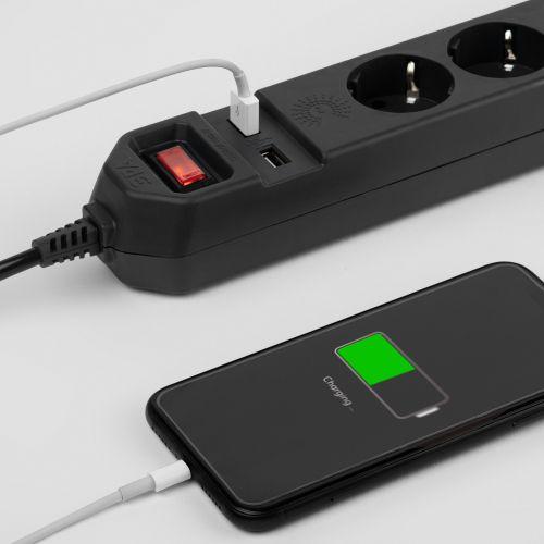  Удлинитель с сетевым фильтром 5х1.5м с заземл. 10А IP20 2хUSB ПВС 3х0.75 с выкл. черн. Эра Б0019036 фото в каталоге от BTSprom.by