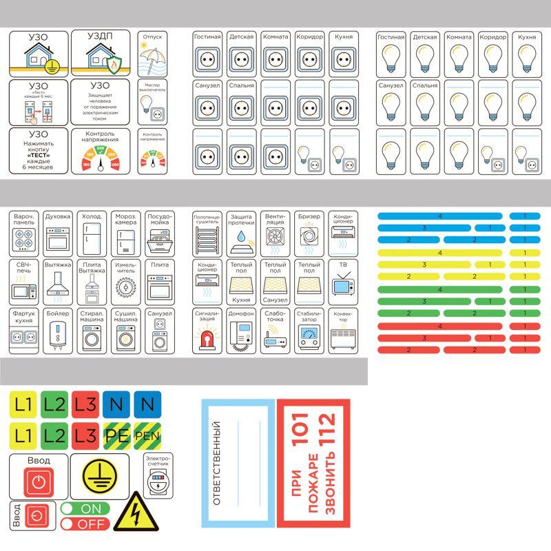  Набор модульных наклеек "Маркировка электрощитов" малый 100х100мм (120 наклеек) Rexant 56-0082 фото в каталоге от BTSprom.by