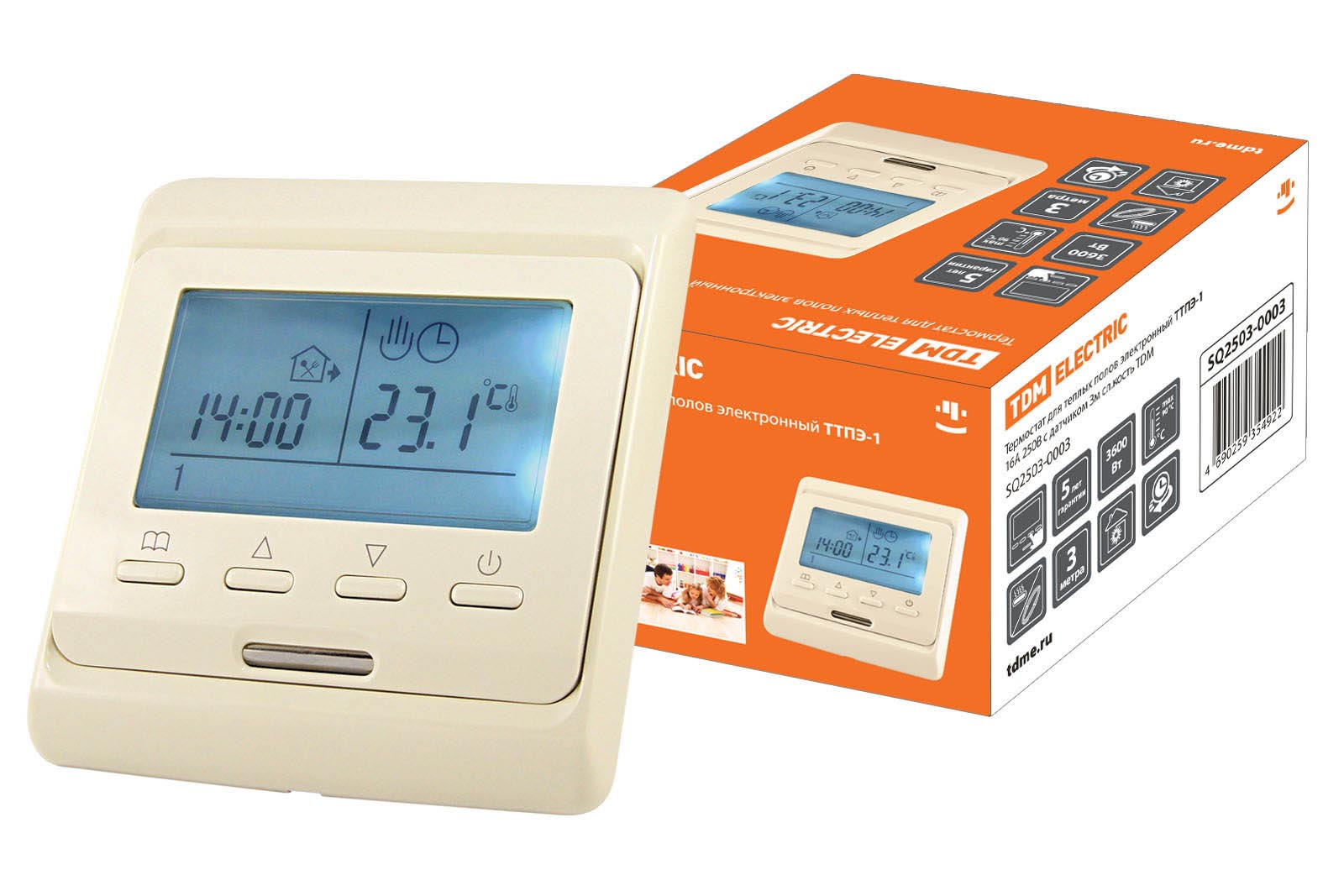 термостат для теплых полов электронный ттпэ-1 16а 250в с датчиком 3м сл. костьtdm от BTSprom.by