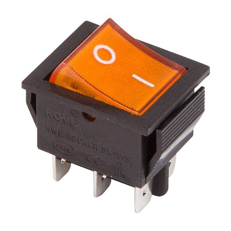 выключатель клавишный 250в 15а (6с) on-on с подсветкой (rwb-506; sc-767) желт. rexant 36-2353 от BTSprom.by