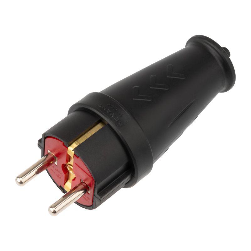 вилка прямая влагозащ. 16а ip44 с заземл. compact каучук черн. rexant 111-200 от BTSprom.by