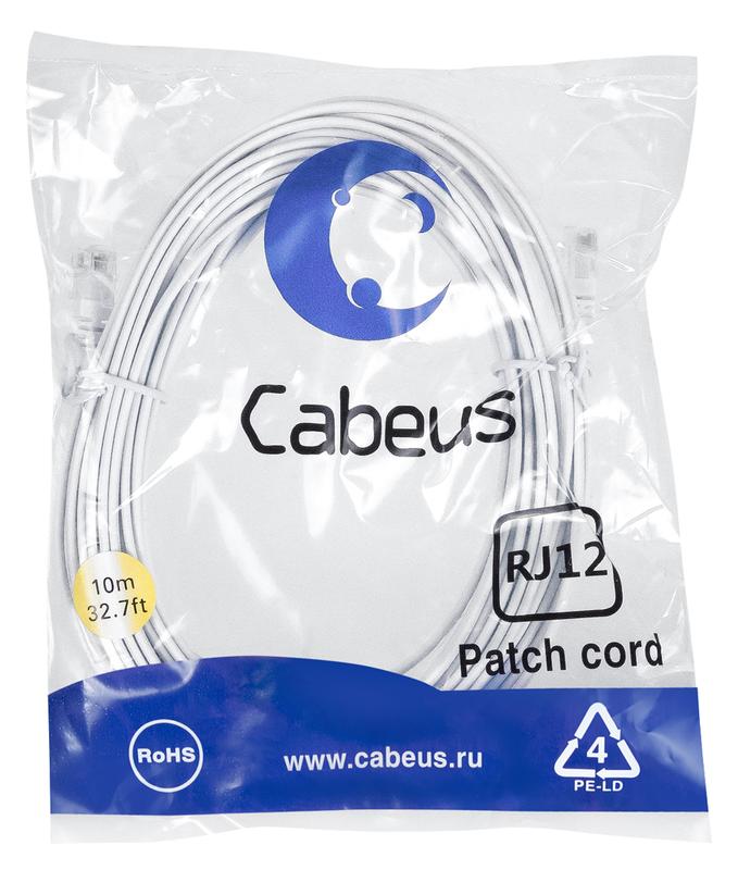 патч-корд телефонный pc-tel-rj12-10m 2х6р4с pvc 10м бел. cabeus 7892c от BTSprom.by