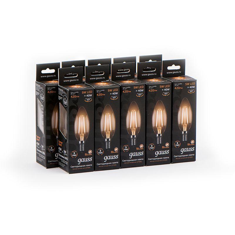 Лампа светодиодная филаментная Black Filament 5Вт свеча 2700К тепл. бел. E14 420лм GAUSS 103801105 фото в каталоге от BTSprom.by