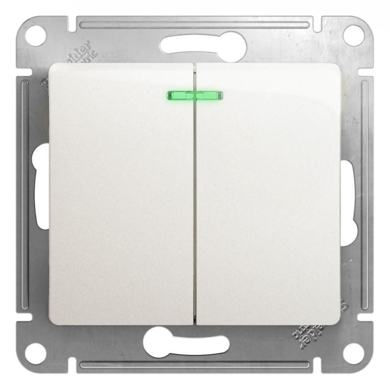 выключатель 2-кл. сп glossa 10а ip20 (сх. 5а) 10ax с подсветкой механизм перламутр. se gsl000653 от BTSprom.by