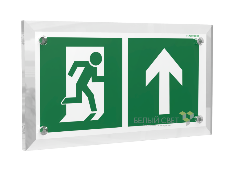 знак безопасности pt-17328.e38 "напр. к эвакуационному выходу прямо" белый свет a22483 от BTSprom.by