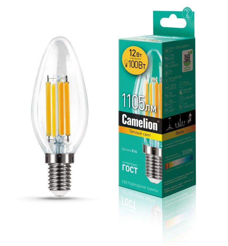 лампа светодиодная филаментная led12-c35-fl/830/e14 12вт 220в camelion 13708 от BTSprom.by