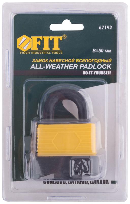  Замок навесной всепогодный 50х36мм стальная дужка 9мм FIT 67192 фото в каталоге от BTSprom.by