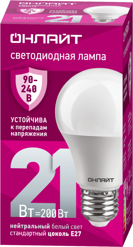 лампа светодиодная 90 405 oll-a60-21-230-4k-e27 (pro 90-240в) онлайт 90405 от BTSprom.by