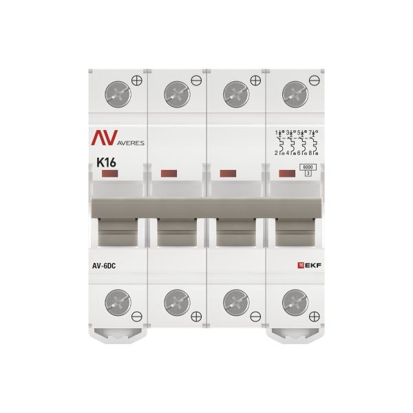  Выключатель автоматический модульный 4п K 16А 6кА AV-6 DC AVERES EKF mcb6-DC-4-16K-av фото в каталоге от BTSprom.by