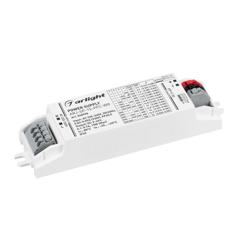 блок питания arj-sp-15-pfc-wr 15вт 3-46в 0.1-0.7а ip20 пластик arlight 048998 от BTSprom.by