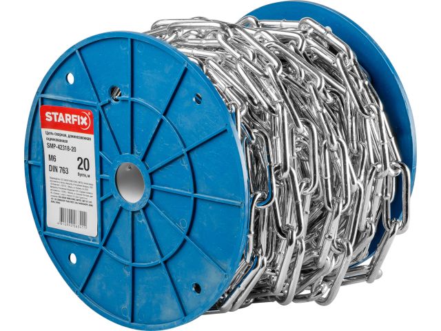 цепь сварная длиннозвенная, оцинк. м6 din 763 (бухта 20 м) starfix smp-42318-20 от BTSprom.by