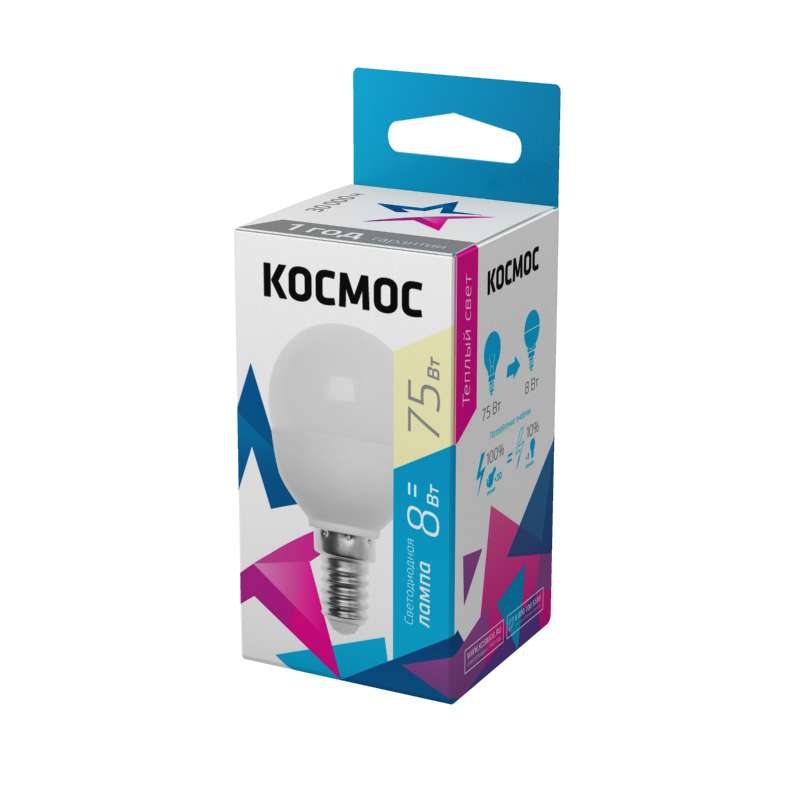лампа светодиодная gl45 8вт e14 3000к 220в космос lksm_led8wgl45e1430 от BTSprom.by