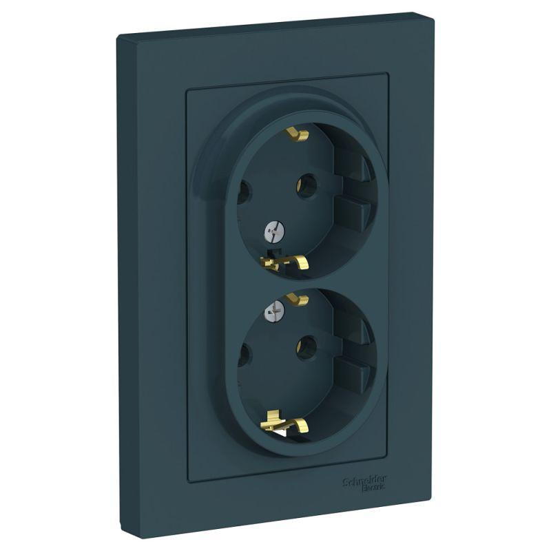 розетка 2-м сп atlasdesign 16а ip20 с заземл. в сборе изумруд se atn000824 от BTSprom.by