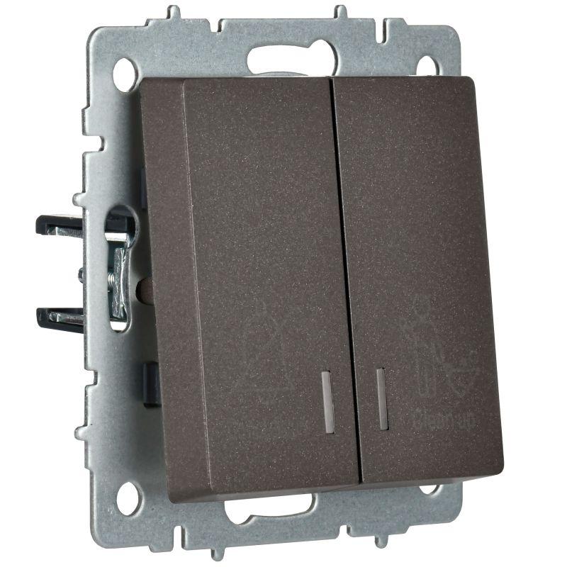  Выключатель 2-кл. BRITE 10А ВС10-2-9-БрТБ для отелей с индик. механизм бронза IEK BR-V20-2-10-K45 фото в каталоге от BTSprom.by