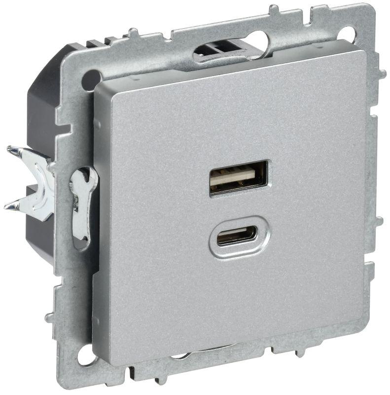 розетка сп brite рю11-2-бра usb a+c 45вт высокоскор. заряд. алюм. iek br-u22-045-k47 от BTSprom.by