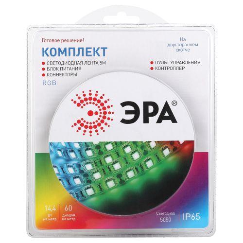 комплект светодиодной ленты 5050kit-14.4-60-12-ip65-rgb разноцвет. 12в (в комплекте: led лента на двустороннем скотче; источник питания; контроллер; пульт управления; коннекторы) (уп.5м) эра б0043070 от BTSprom.by