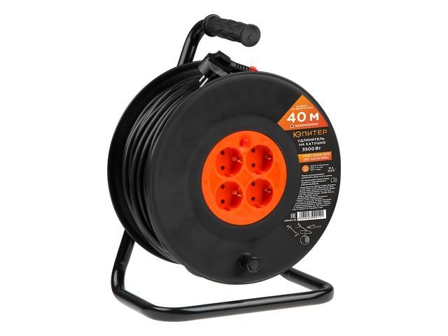 удлинитель на катушке 40м (4 роз., 3,5квт, с/з, пвс 3х1,5) юпитер (с защитой от перегрузки, защитные шторки) (юпитер) jp8404-02 от BTSprom.by