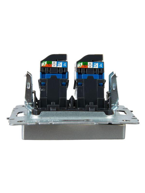  Розетка компьютерная двойн. СП RJ45 кат.6 BRITE РК11-2-БрА механизм алюм. IEK BR-K20-2-K47 фото в каталоге от BTSprom.by