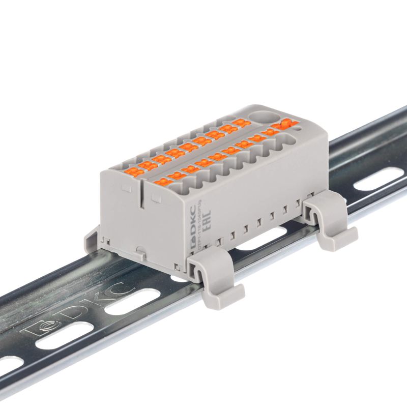блок распределительный с горизонт. адаптером на рейку шир. 35мм зажим push-in 1 ввод 6кв.мм 18 точек подключения 2.5кв.мм сер. dkc dtp1-118-104spug-h от BTSprom.by