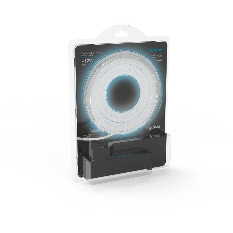  Лента светодиодная Black 2835/60-SMD 4.8Вт/м 6000К холод. бел. IP20 210лм/м 12В драйвер (блист.3м) GAUSS 312000248 фото в каталоге от BTSprom.by