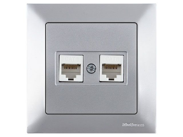 розетка компьютерная 2xrj45 (cat6, скрытая) серебро, daria, mutlusan ((2xrj 45) 8-pin, соединения типа 568a или 568b) 2120 141 0182 от BTSprom.by