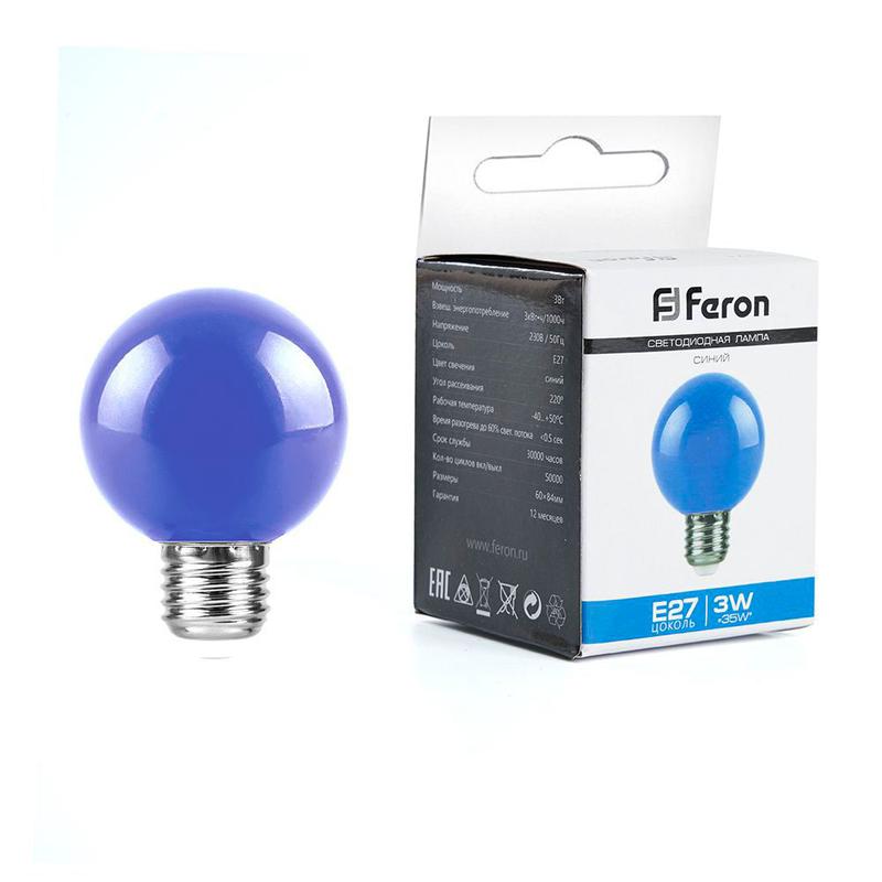 лампа светодиодная 3вт 230в e27 g60 матов. lb-371 син. feron 25906 от BTSprom.by