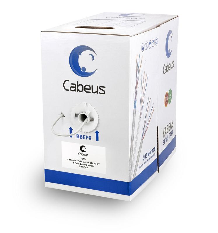 кабель витая пара f/utp кат.5e 4х2х24awg solid lszh нг(а)-hf ftp-4p-cat.5e-solid-lszh-gy сер. (уп.305м) cabeus 10441c от BTSprom.by