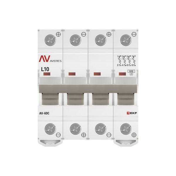 Выключатель автоматический модульный 4п L 10А 6кА AV-6 DC AVERES EKF mcb6-DC-4-10L-av фото в каталоге от BTSprom.by