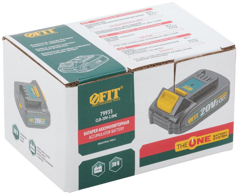  Батарея аккумуляторная 20В Li-Ion 2.0А.ч индикатор заряда FIT 79935 фото в каталоге от BTSprom.by