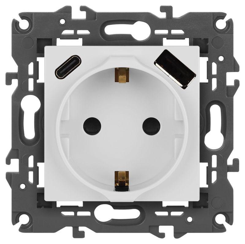 розетка elegance 14-4108-01 16a 250в 2p+e защ. шторки с usb type-a+c 3а 5в белый эра б0067736 от BTSprom.by