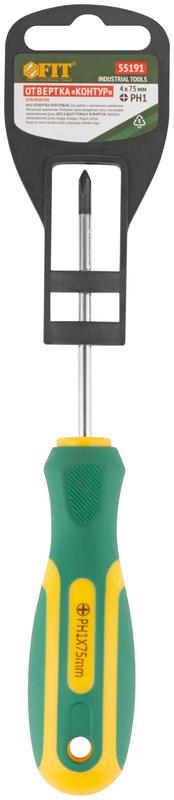  Отвертка "Контур" CrV сталь прорезиненная ручка 4х75мм РН1 FIT 55191 фото в каталоге от BTSprom.by