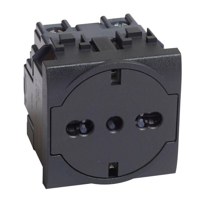 розетка 1-м сп 2мод. livinglight 16а ip20 250в 2p+e немецк./итальянск. стандарт антрацит leg btc l4140/16f от BTSprom.by