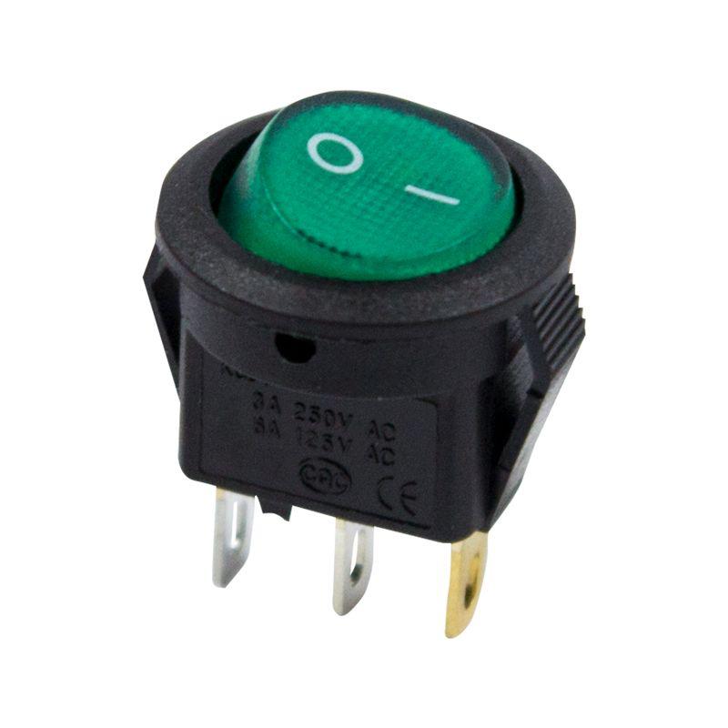 выключатель клавишный круглый 250в 3а (3с) on-off зел. с подсветкой micro (rwb-106 sc-214) rexant 36-2533 от BTSprom.by