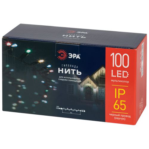  Гирлянда светодиодная "Нить" 10м 100LED мультиколор IP65 новогодняя провод черн. ПВХ (без шнура питания) Эра Б0056016 фото в каталоге от BTSprom.by